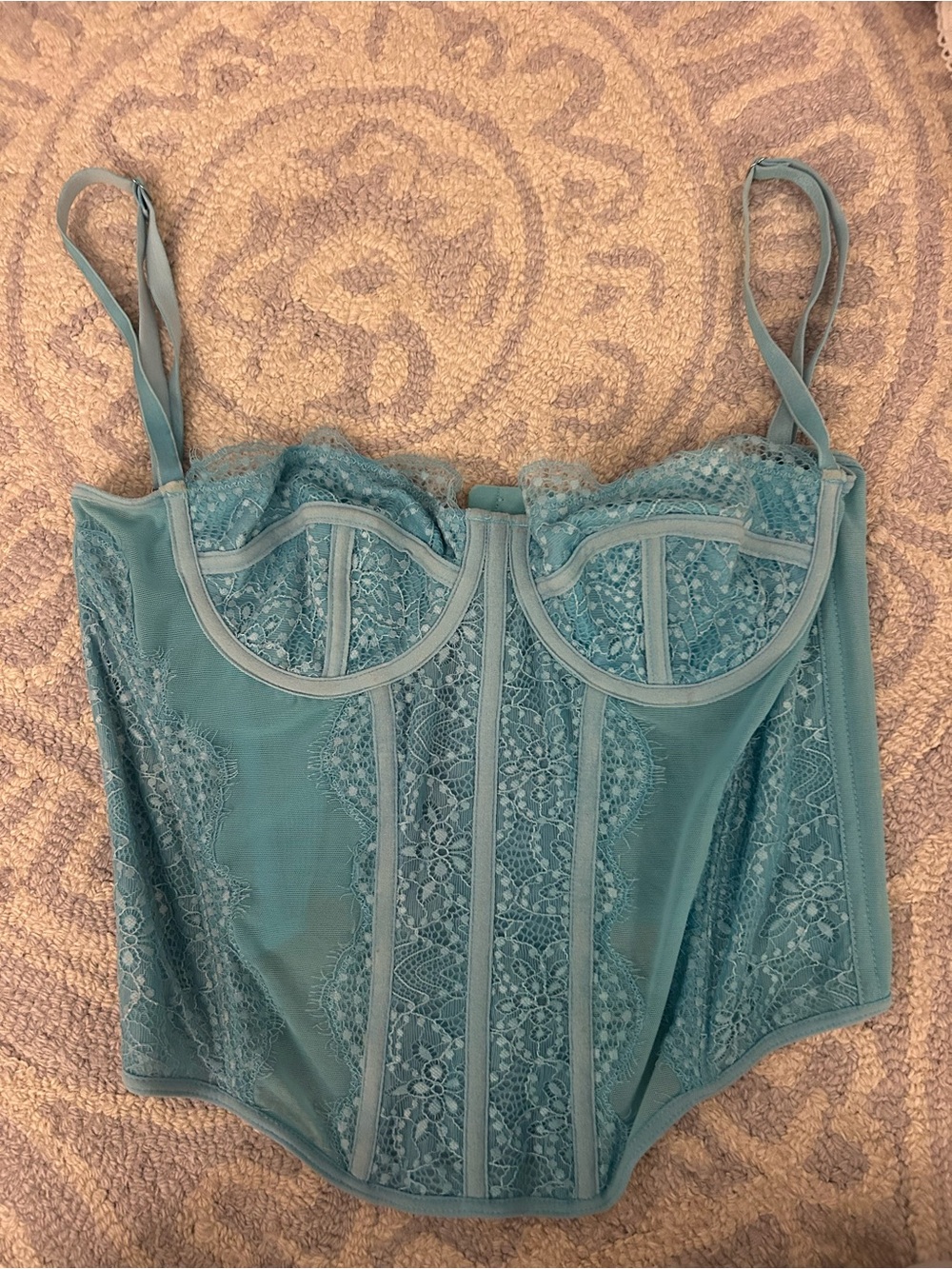 Teal Lace Underwire Bustier Corset Top - Women Intimates